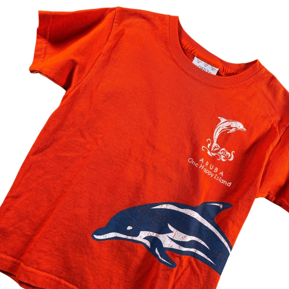 VTG‎ Yacht Club Kids Orange Aruba Dolphin Graphic Tee Sz M One Happy Island